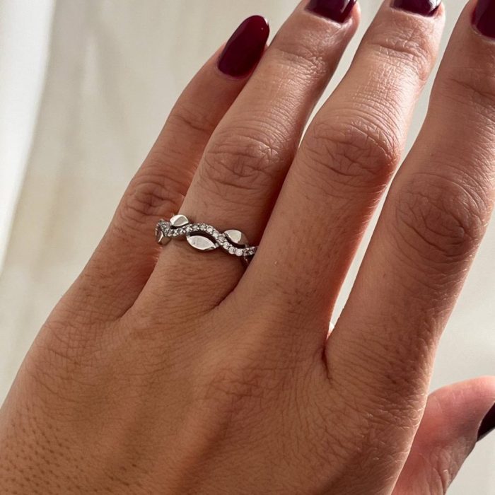 انگشتر پشت حلقه طلا سفید نگین دار پایه جواهر - Image 5